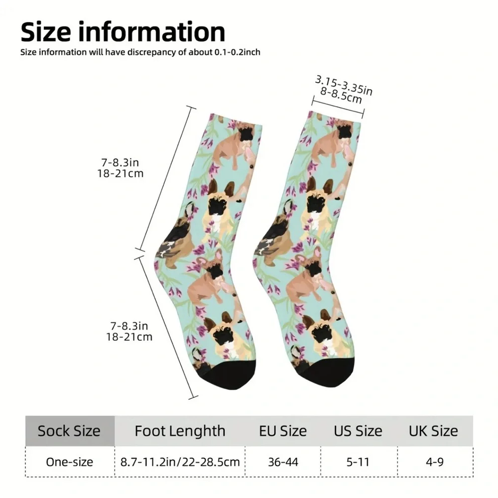 French Bulldog Dog and Floral Print Crew Socks - Unisex